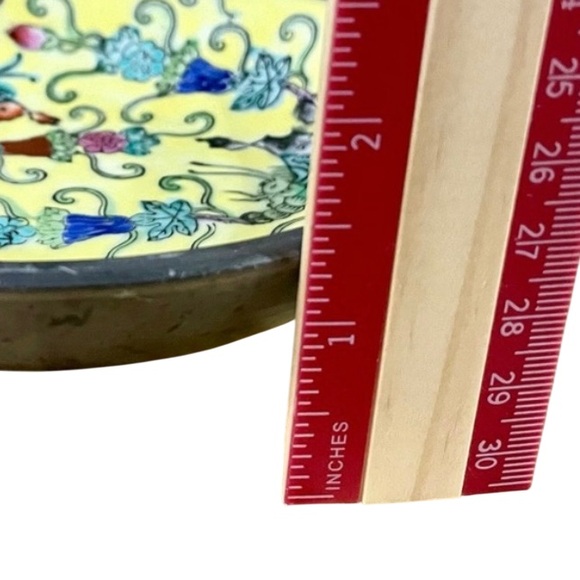 Neiman Marcus Japanese Porcelain Ware HandPainted Yellow Dish Encased in Pewter - Picture 5 of 8